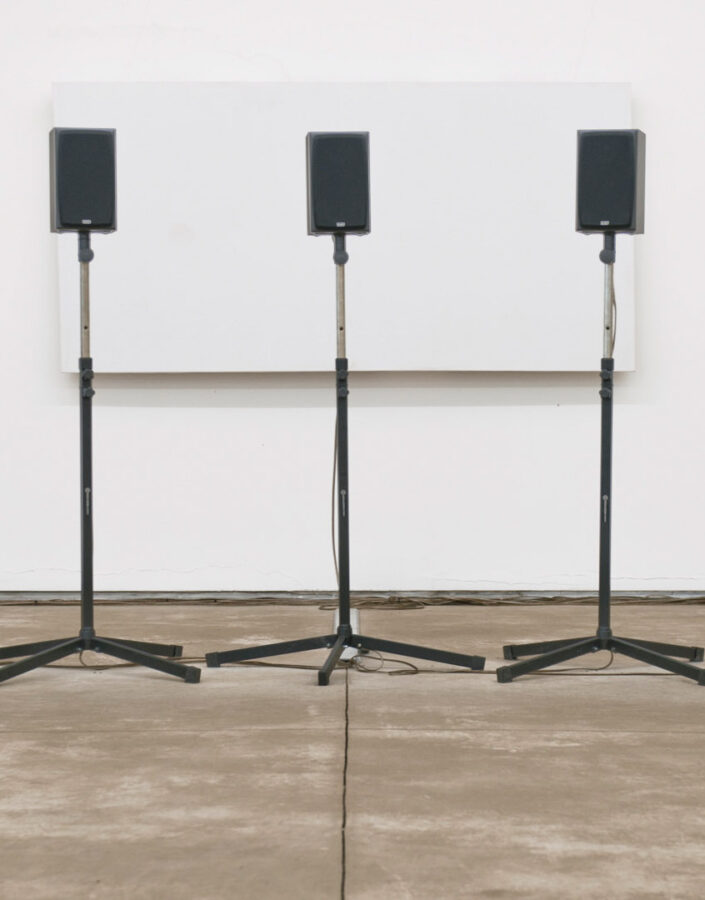 Janet Cardiff, Forty Part Motet, 2001, [detalhe], instalação sonora em 40 canais, com duração de 14’7”, cantada pelo coro da catedral de Salisbury, dimensões variáveis. Foto: William Gomes.